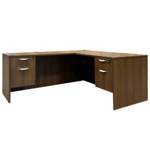 Gallery Used Walnut 65" W LH L-Shape Desk with Dual BF Hanging Pedestals