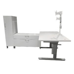 Gallery Used Allsteel 58" W White Height Adjustable Desk With Dual Monitor Arms & Storage