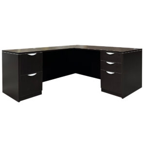Gallery Used 65" W Espresso Laminated L-Shape Desk with BBF & FF Pedestal LH
