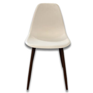 Gallery Used White Side Chair with Plastic Back and Walnut Finish Legs