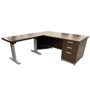 Gallery Used National Epic 72″ W L-Shape Desk W/ 48″ W Sit-Stand Hand-Crank Return – Espresso – LH
