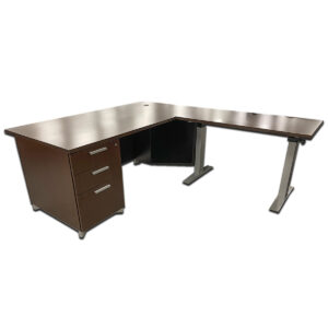 Gallery Used National Epic 72″ W L-Shape Desk W/ 48″ W Sit-Stand Hand-Crank Return – Espresso – RH